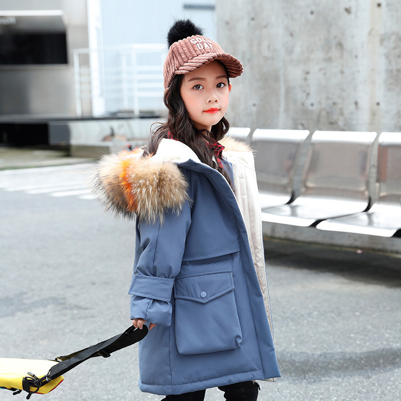 儿童冬季休闲保暖衣服儿童羽绒服户外保暖外衣女童中长