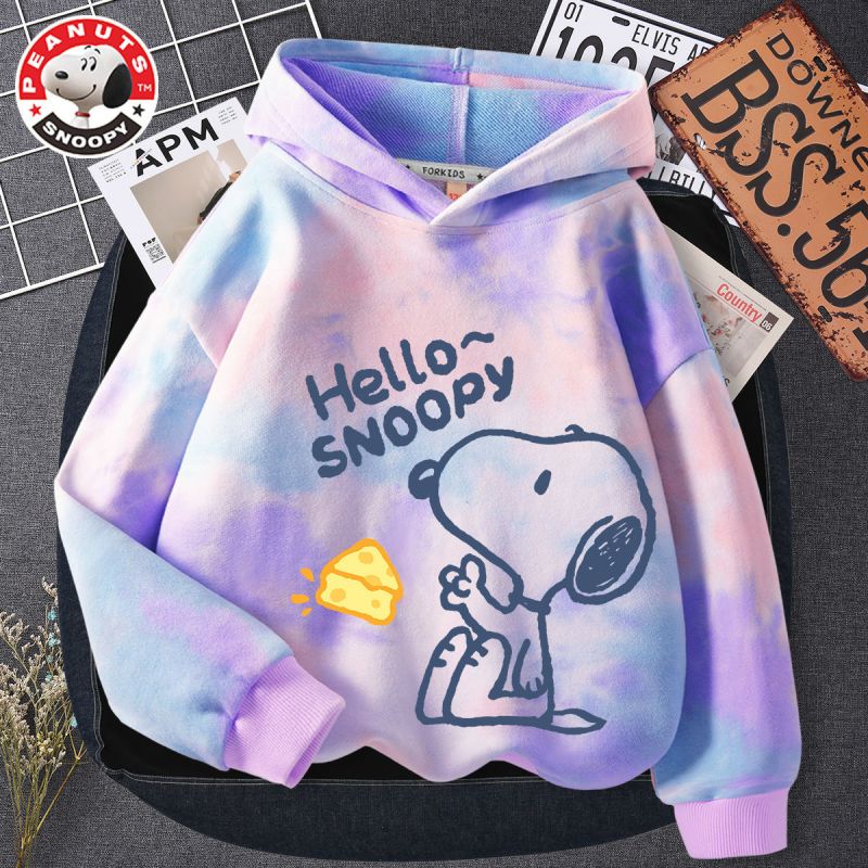 史努比(SNOOPY)儿童卫衣男女春秋款韩版扎染中大童时尚休闲小孩上衣扎染连帽卫衣