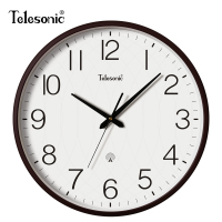 天王星(Telesonic)电波钟表客厅挂钟家用时尚时钟挂墙轻奢大气挂表智能自动对时 咖啡色（直径43厘米）自动对时