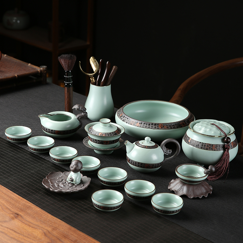 款3天青汝窑11件茶具套装(见图安全泡沫包装)|天青汝窑功夫茶具办公