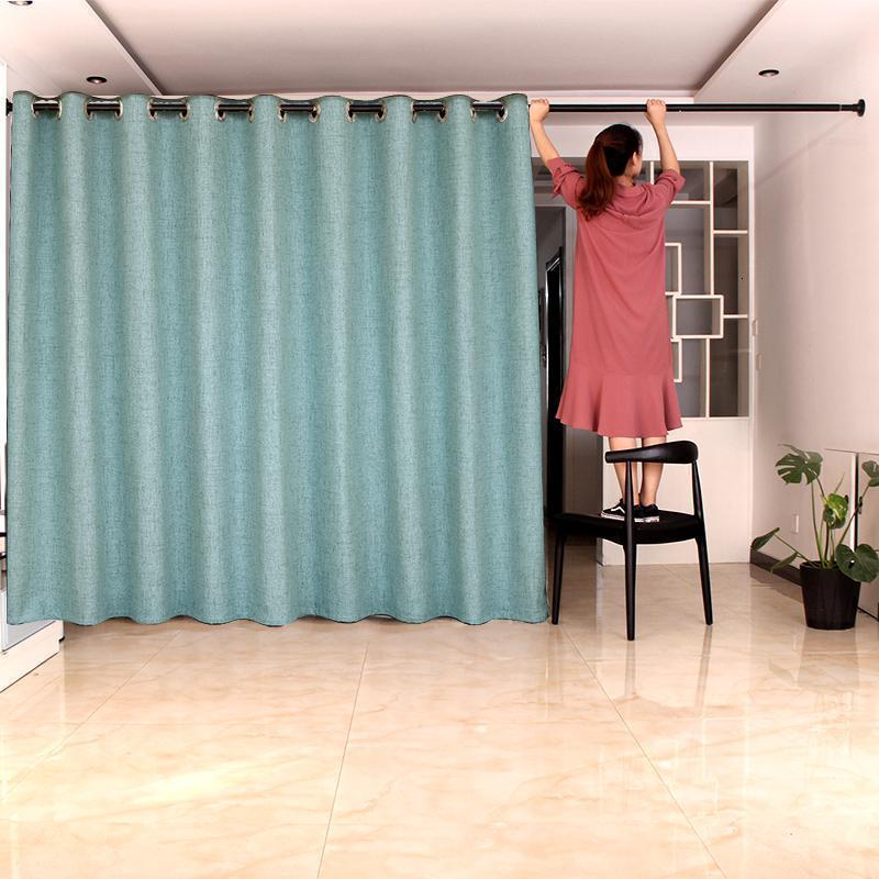 美帮汇窗帘免打孔安装卧室出租房学生宿舍挡风空调帘简易全遮光隔断帘 绿色彩虹麻-弹簧杆 (窗内宽2.1-2.6米用)帘宽2米*高2.5米两片(共4米