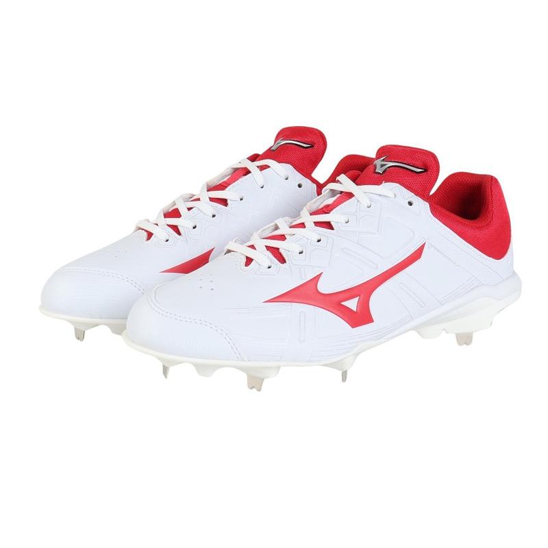 美津浓(Mizuno)男棒球鞋轻量宽楦透气防刺穿耐用强化 toe 设计加 White_×_Red 40.5