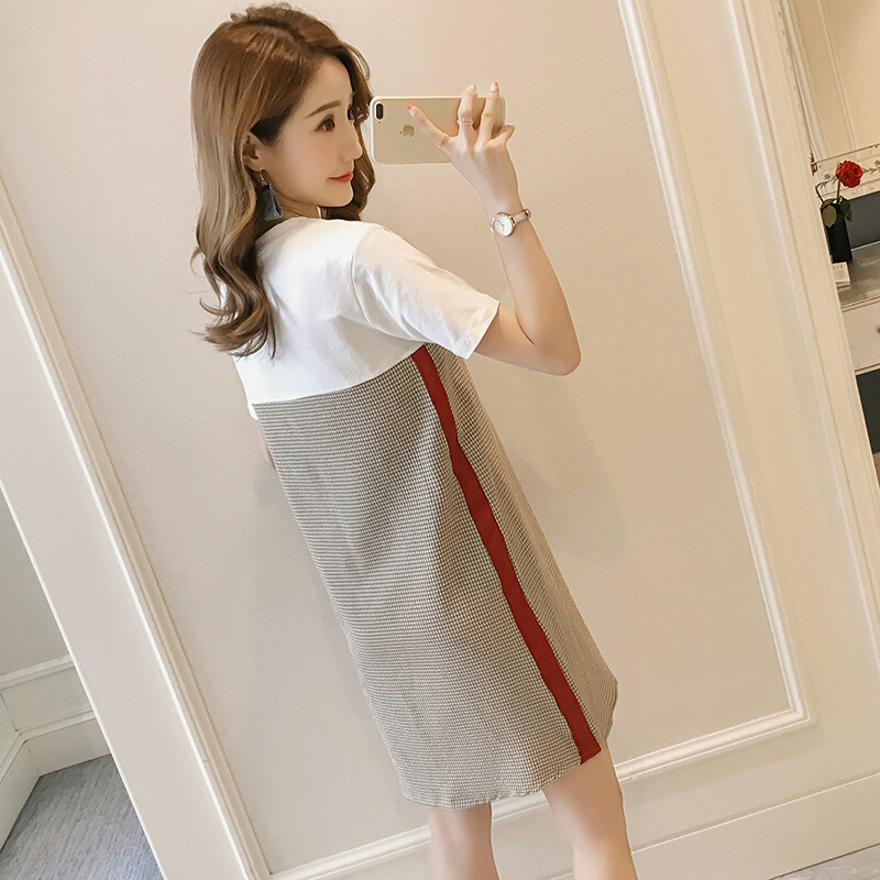 产后哺乳衣服夏季外出喂奶装中长款短袖宽松休闲T恤哺乳期连衣裙图片色