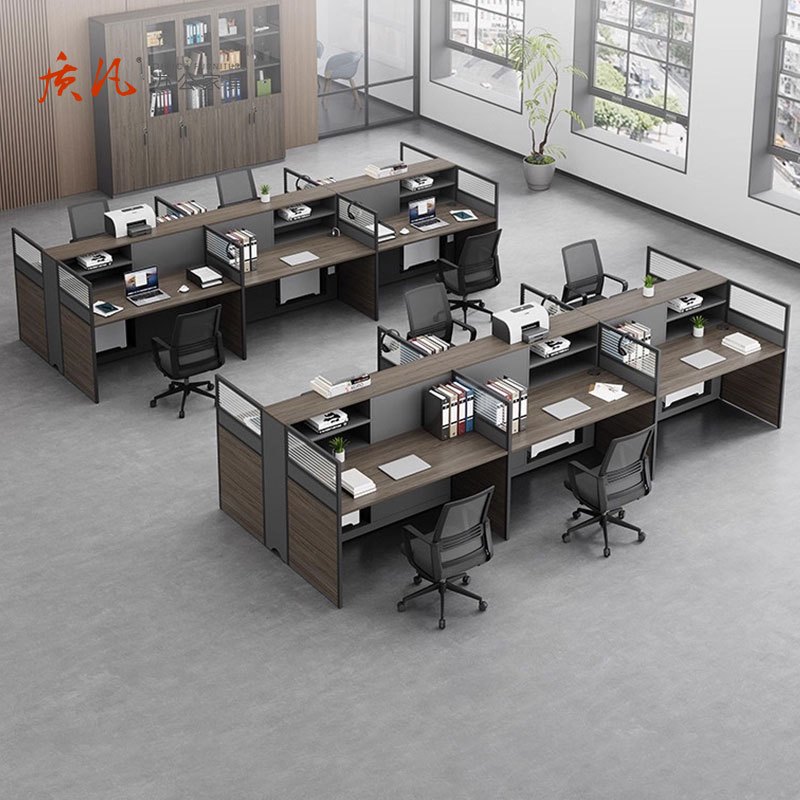 苏宁 质凡 办公家具 员工位现代简约办公桌职员桌 2.4米王字四人位含柜高清大图