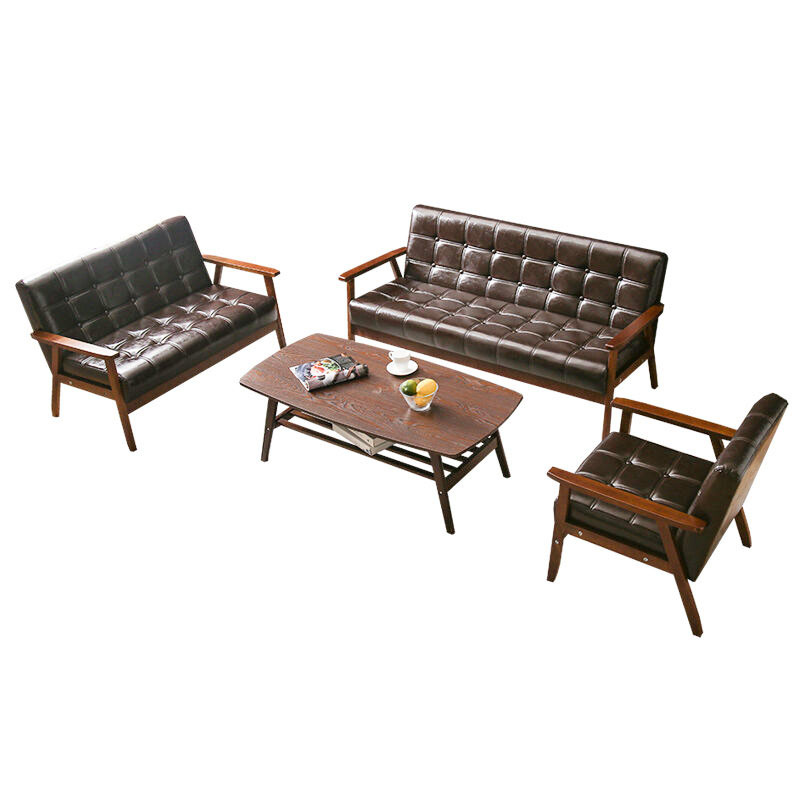 三金鑫 办公沙发组合套装商务简约现代小型实木接待洽谈会客皮艺沙发高清大图