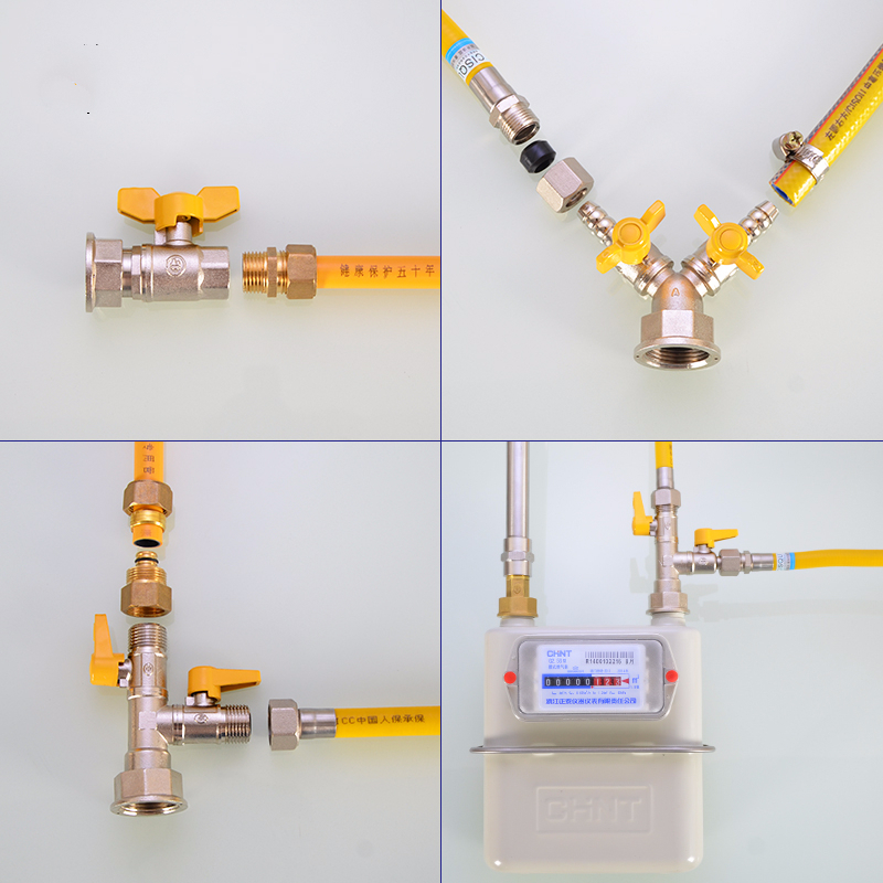 回固铜天然气表阀三通m30转4分煤气灶燃气表开关接头一分两路 f型燃气