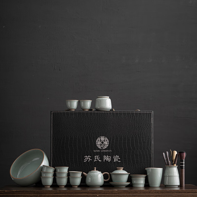 苏氏陶瓷/SUSHI CERAMICS J0629 哥窑功夫茶具陶瓷泡茶壶三才盖碗礼盒装 (单位:盒)高清大图