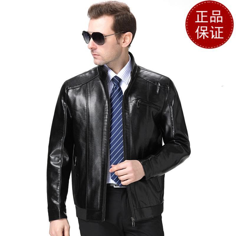 免费退换 海宁真皮皮衣男夹克翻领拉链宽松大码外套秋冬牛皮中老年爸爸装反季促销特价图片