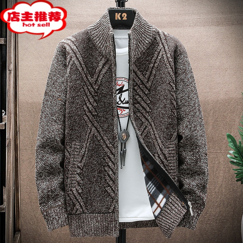 shanchao秋季毛衣外套男士简约提花毛线衣新款大码宽松线衣开衫针织衫