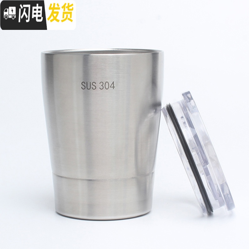 三维工匠304不锈钢双层儿童水杯牛奶杯幼儿园小学生防摔吸管带盖咖啡杯子 淡蓝色260咖啡器具高清大图