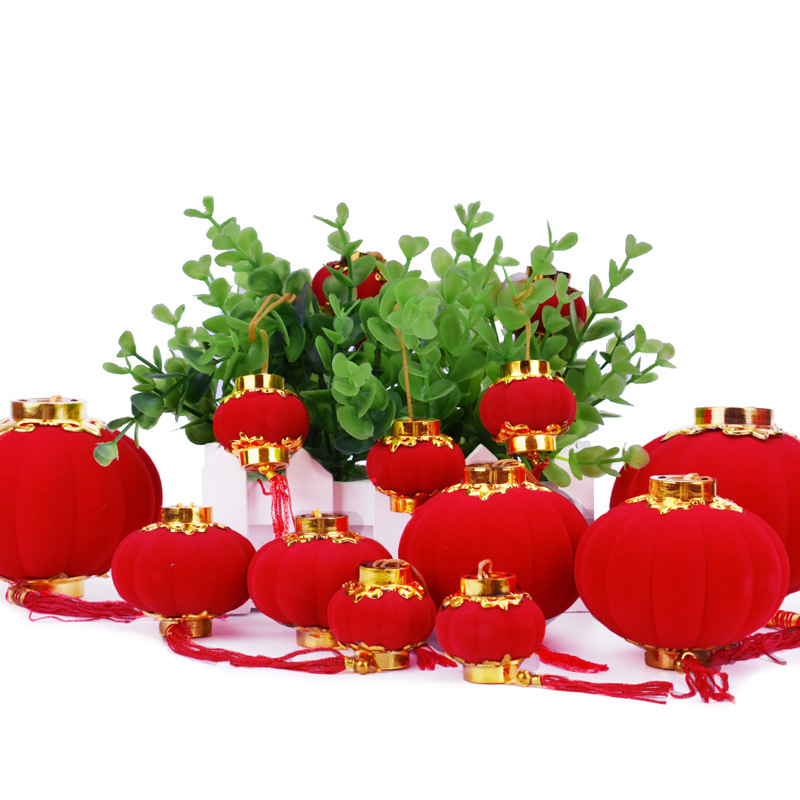 430个一包小灯笼大红灯笼植绒小灯笼挂饰中式宫灯盆景绿植乔迁婚庆