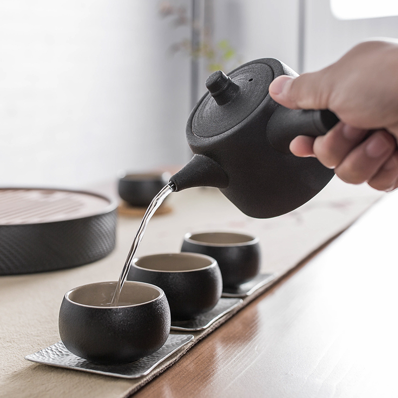 陶瓷功夫茶具家用套装一壶四杯日式黑陶汝窑茶壶茶杯整套干泡茶盘(请先与客服确认再)
