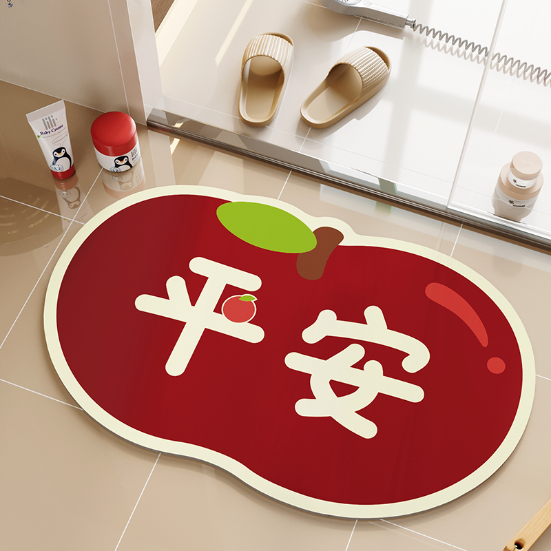 浴室地垫门口防滑垫红色厕所浴室专用硅藻泥吸水垫卫生间家用脚垫高清大图