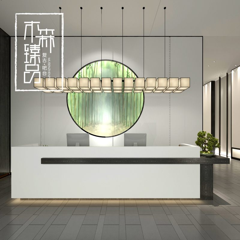 复古收银台吧台服装店简约现代柜台桌公司酒店仿大理石前台接待台高清大图