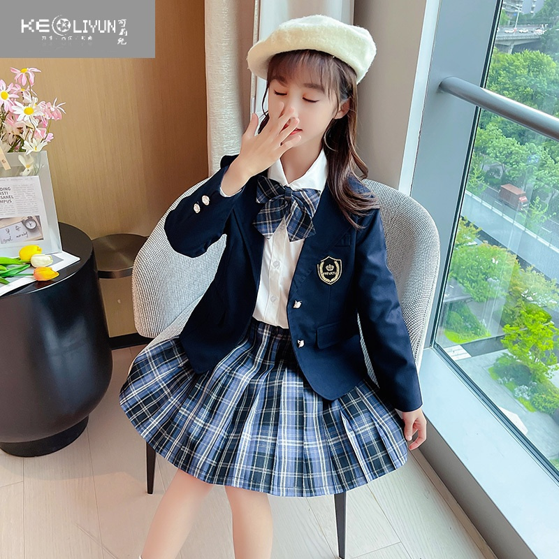 可莉允女童春装连衣裙儿童裙子jk制服套装学院风小学生洋气大童女孩