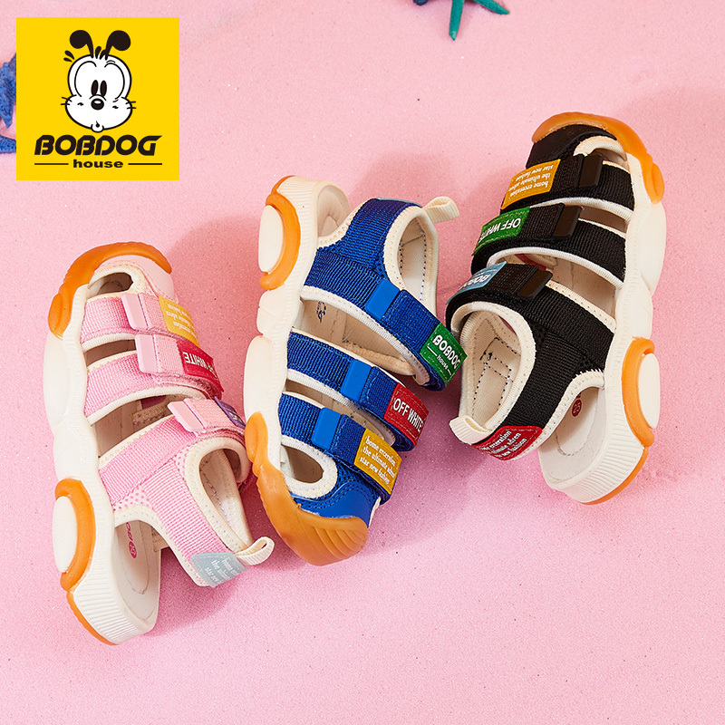 BOBDOG HOUSE巴布豆童鞋男童凉鞋2019夏季儿童软底包头女童宝宝沙滩鞋T9255