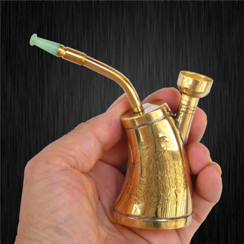 金泰水烟斗水烟壶老式水烟袋弯式水烟筒铜质便携式水烟壶两用烟锅透明