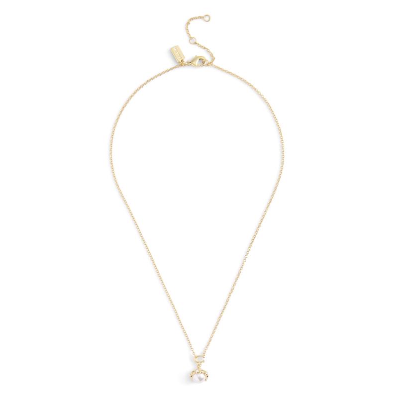 COACH女士百搭链条珍珠吊坠项链可调节爪扣多尺寸适配日常佩戴