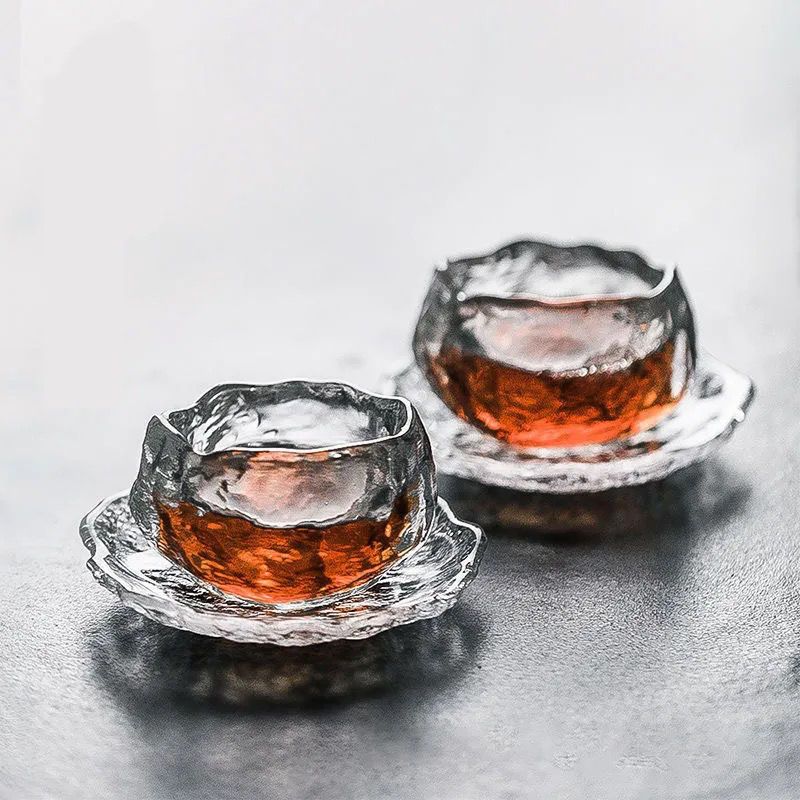 日式玻璃茶具套装 冰冻烧琉璃杯 品茗小茶杯李子柒同款杯茶杯单杯 透明款 杯垫单只