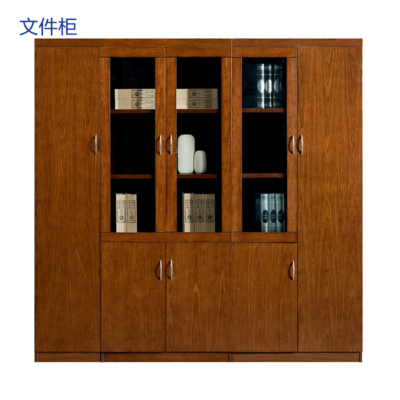 麦格尚 实木文件柜资料柜落地档案柜木质书橱展示柜书柜办公柜S305S5-1H新胡桃色2000*418*2000