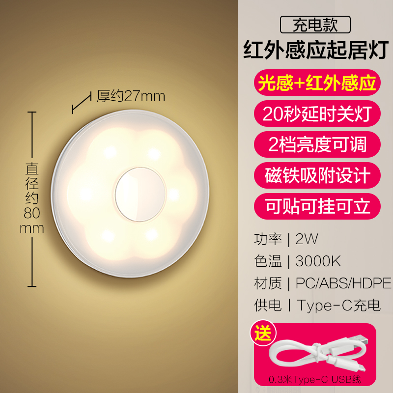 欧普小夜灯 可乐二代【充电款】光感+红外感应小夜灯