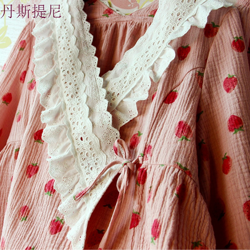秋季莓睡衣双层棉纱和服甜美可爱全棉家居服长裤纯棉女两件套装