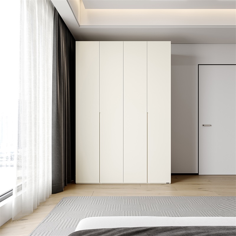 温馨奶油风卧室双人床加高衣柜组合套装高清大图