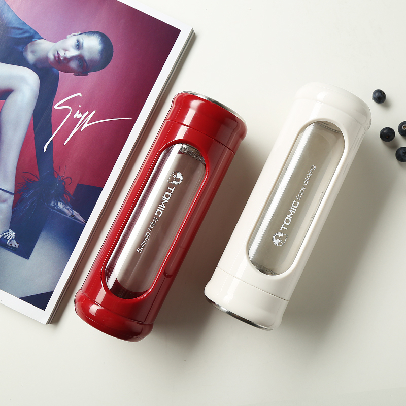 特美刻创意玻璃杯男女士耐热防摔便携水杯子带盖随手杯定制泡茶杯 TG82002 350ML