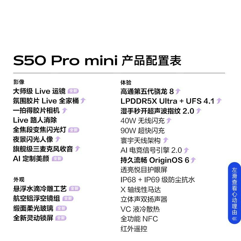 [全新]vivo S50 Pro mini 12GB+256GB 灵感紫 主摄级长焦Live 第五代骁龙8 6500mA高清大图