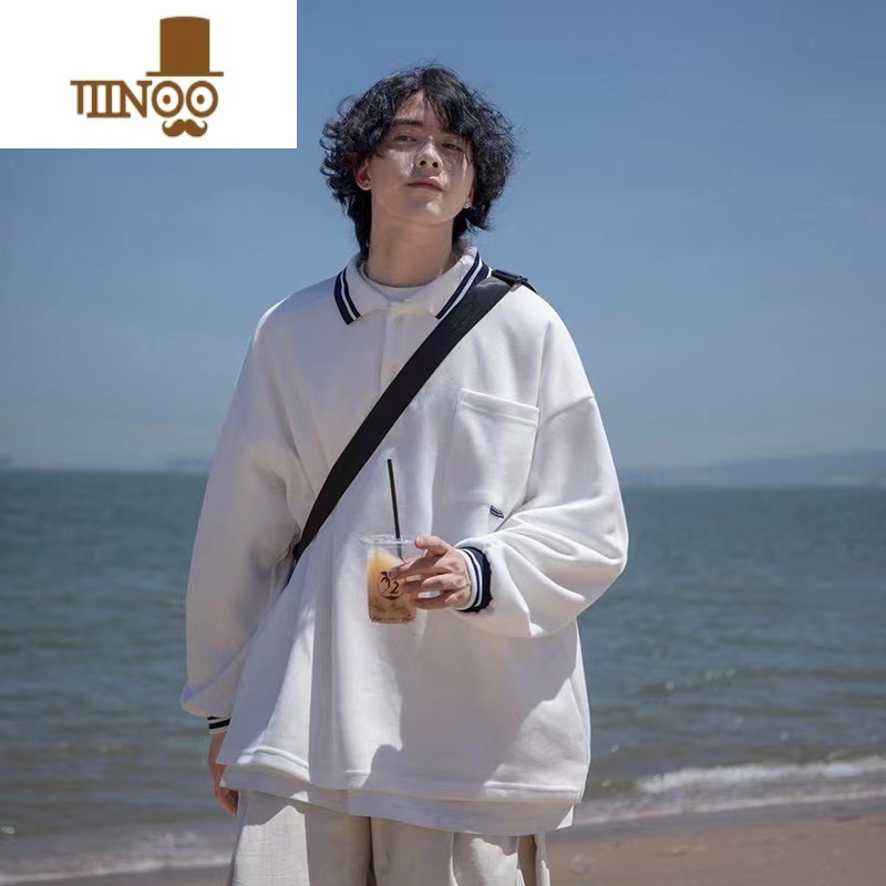 YANXU日系cityboy藏青色卫衣男女ins潮牌polo衫长袖美式复古外套高清大图