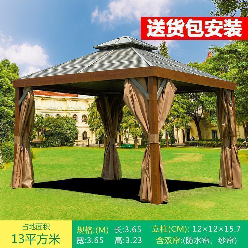 森美人户外凉亭铝合金庭院花园阳光房别墅室外四角帐篷楼顶简易休闲亭子 轩尼诗镀锌棚3.65x3.65米【含双帘默认图片色】