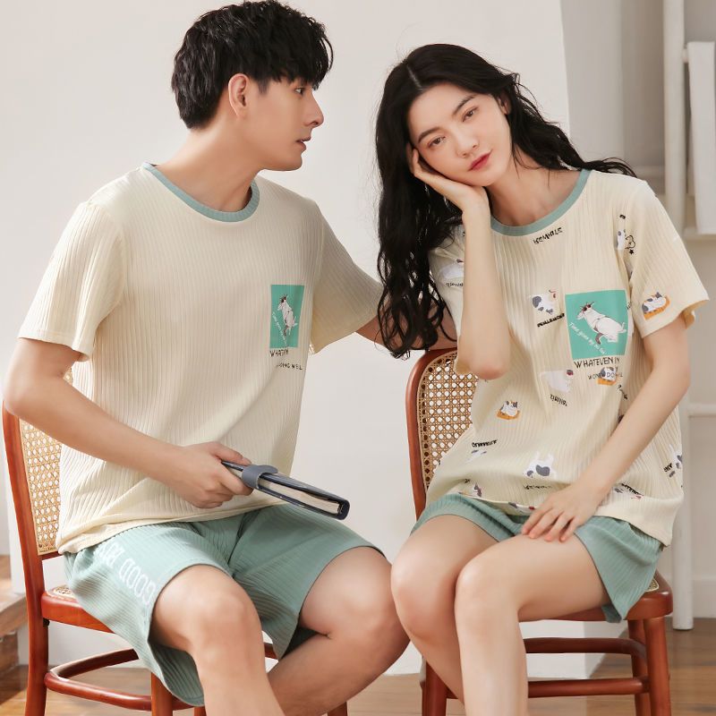 纯棉睡衣女夏季情侣睡衣男士短袖宽松夫妻韩版两件套装家居服