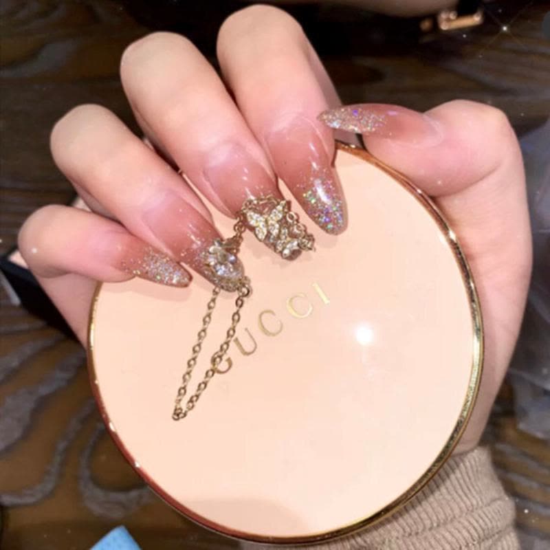 星月珍珠吊坠穿戴美甲仙女炫酷ins可拆卸饰品假指甲成品 珍珠星月链条 小胶水+小搓条+双面果冻胶图片