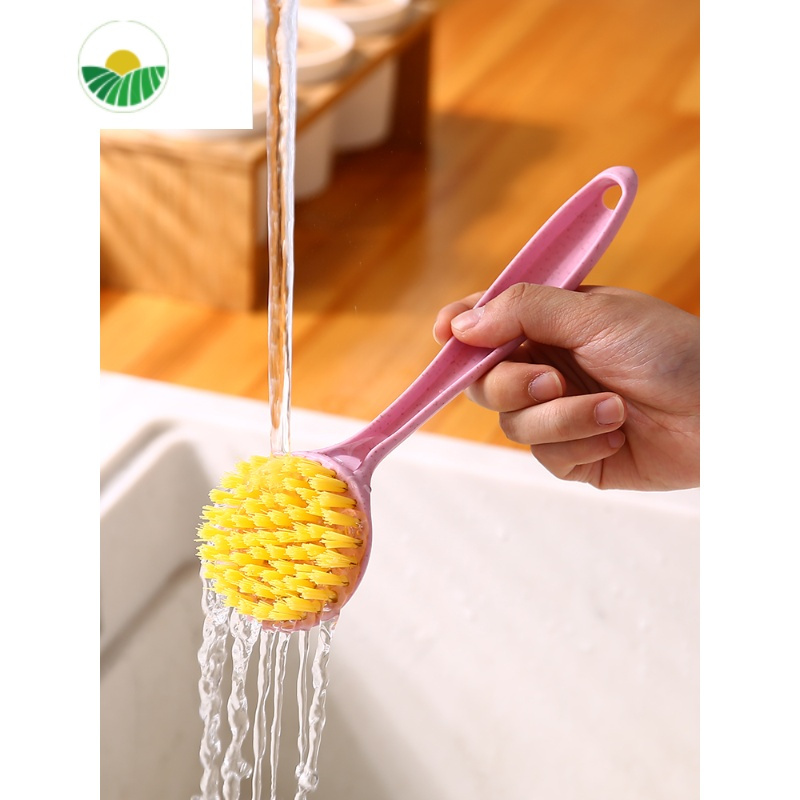 不脏手洗锅刷碗刷带柄长柄刷子厨房清洁工具洗碗刷锅用品米黄色3个装