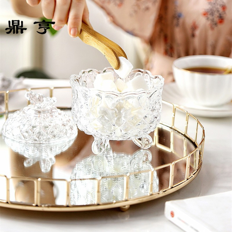 鼎亨北欧轻奢蛋糕花茶具托盘法式宫廷镜面合金化妆品首饰收纳