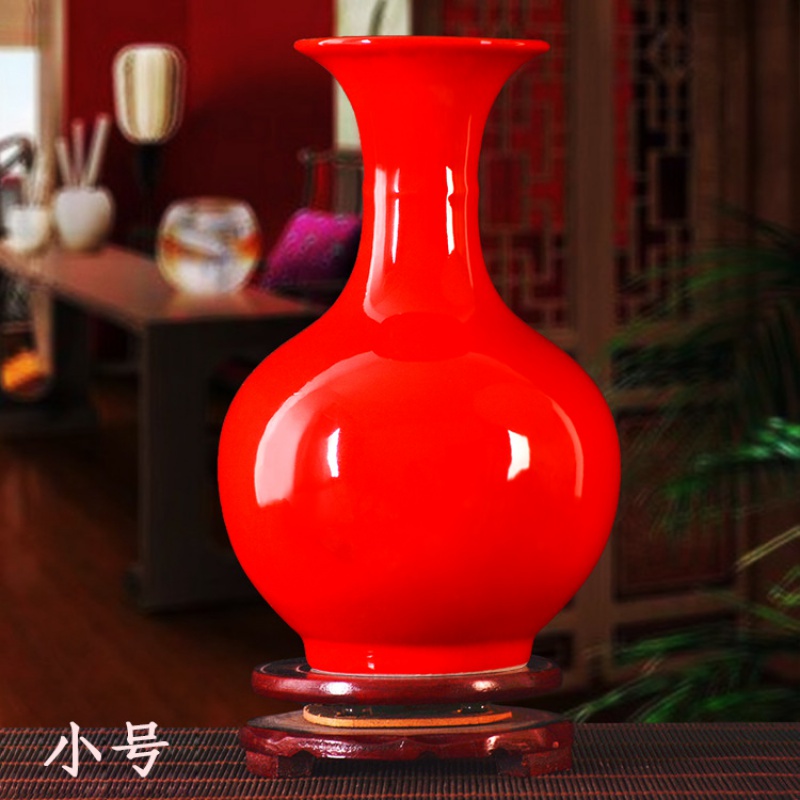 景德镇中国红陶瓷花瓶工艺品摆件客厅家居摆设搬新家乔迁礼品收纳袋 三维工匠 大号全红釉鱼尾
