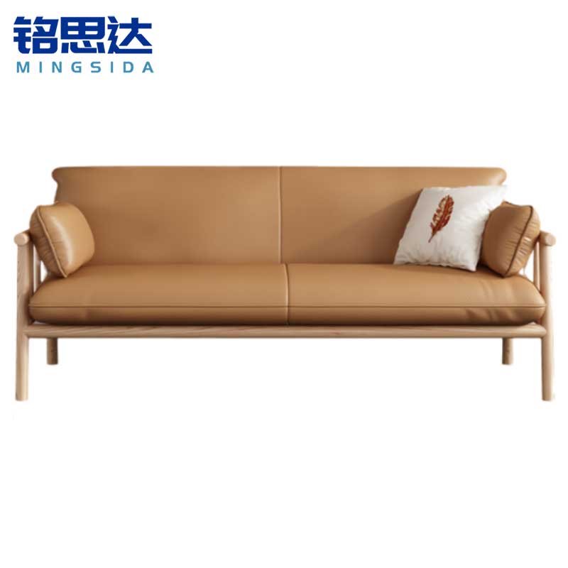 铭思达实木皮艺沙发双人位张高清大图