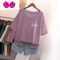 七斓美式复古短袖t恤女2023夏季宽松oversize潮牌半袖体恤V领上衣