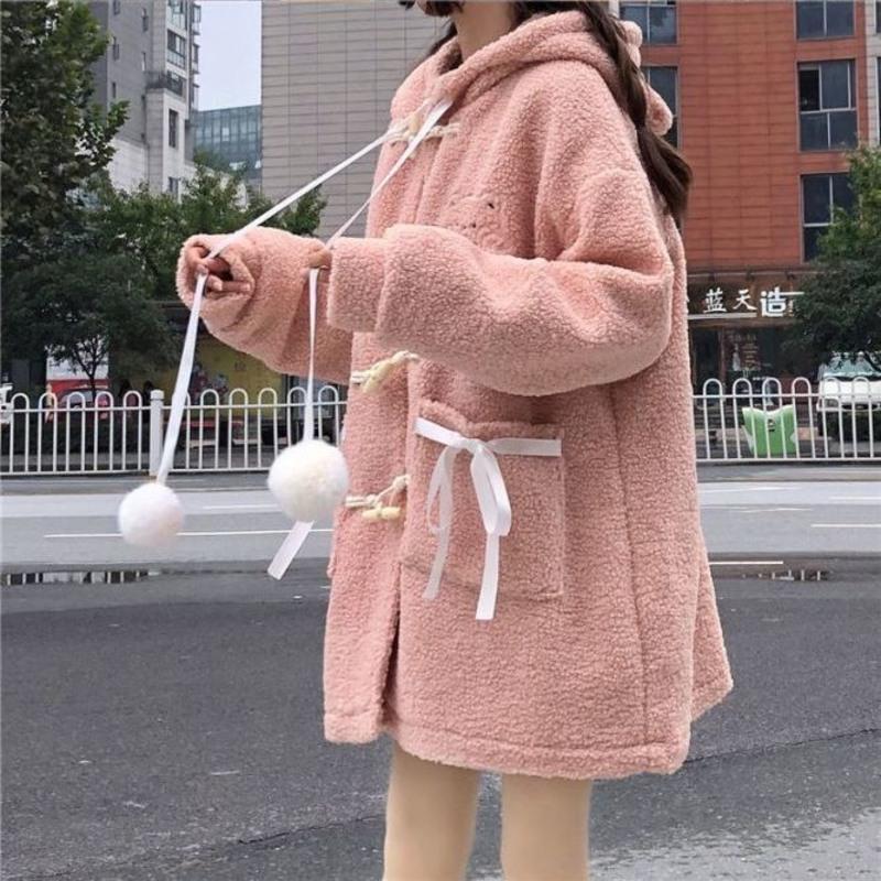 粉红色(加厚版) 3XL 2021冬学生棉衣女韩版宽松温柔风小个子防羊羔毛加厚可爱棉服外套