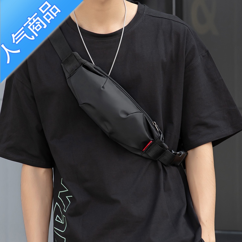 封后迷你腰包男潮牌休闲单肩斜挎包百搭多胸包手机包小型尼龙背包 黑色