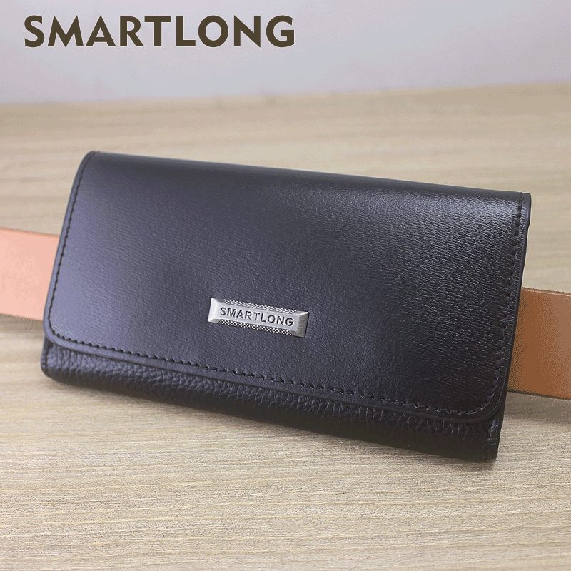 包真皮男包牛皮小横款男穿皮带手机腰包黑色包外观长15cm放14cm长手机