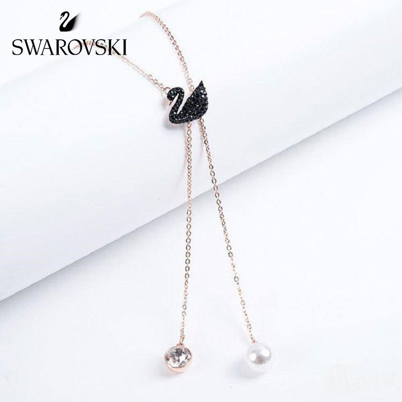 [直营]施华洛世奇(SWAROVSKI) ICONIC SWAN 镀玫瑰金色 女士水晶项链 黑天鹅 欧美风格 送恋人
