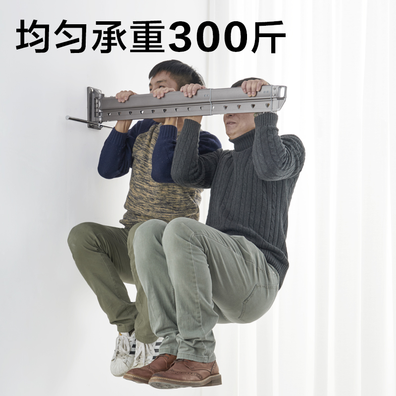 三维工匠晾衣架壁挂式家用伸缩凉衣服杆室内窗户外隐形晒被 香槟金收纳横杆加长款长度0.83-1.78米伸缩29个挂衣晾衣杆高清大图