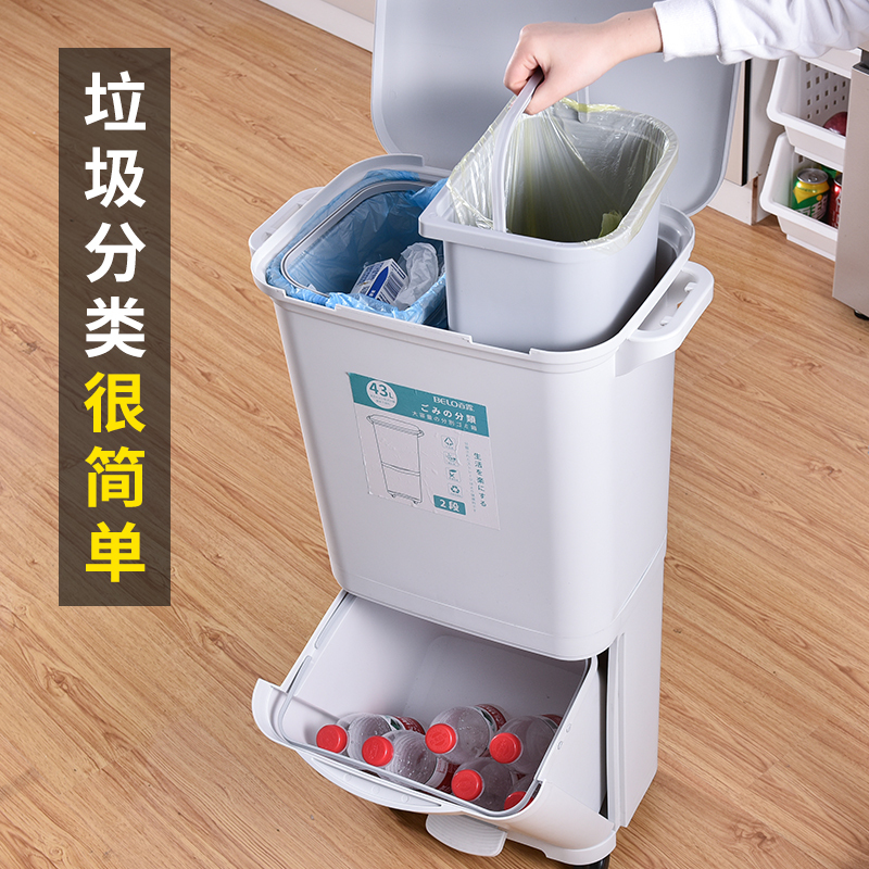 垃圾桶阿斯卡利(ASCARI)家用垃圾分类大号 厨房带盖干湿客厅分离双桶贴北京 47L分类垃圾桶(带内桶)