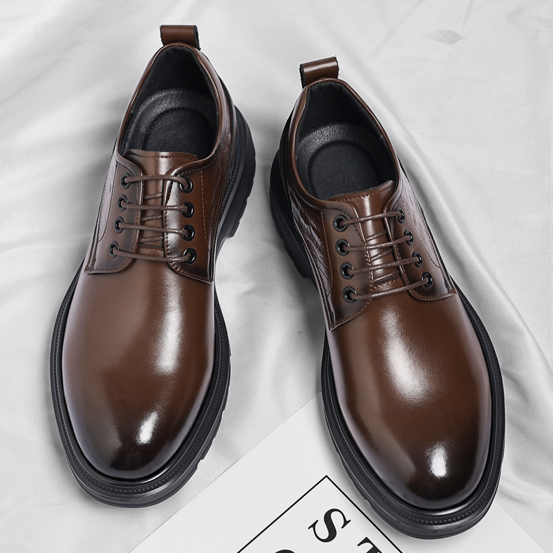 迪罗尼卡正装男士皮鞋复古风男软皮商务休闲德比鞋软底耐磨防滑新郎结婚鞋高清大图