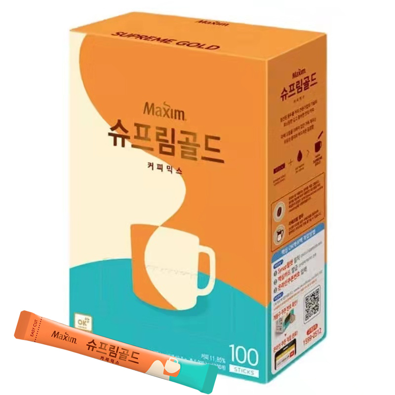 韩国进口麦馨SUPREME GOLD黄金拿铁速溶咖啡100条礼盒装进口冲饮品