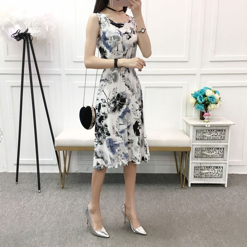 2021夏装新款妈妈遮肚显瘦印花连衣裙大摆中长款睡裙碎花波西米亚 1号 M