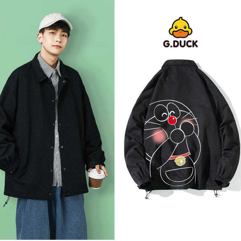 gduck哆啦a梦卡通翻领高端夹克外套设计感男装轻奢潮百搭学生褂子