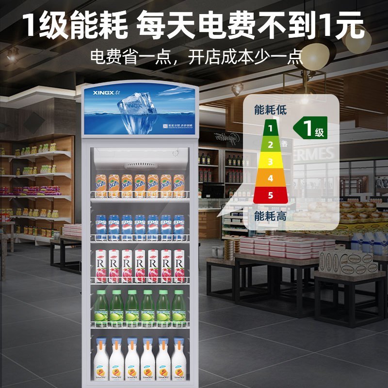 星星(XINGX)LSC-220WE展示柜商用198升 风冷无霜立式冷藏保鲜陈列柜 商超便利店玻璃门啤酒饮料柜