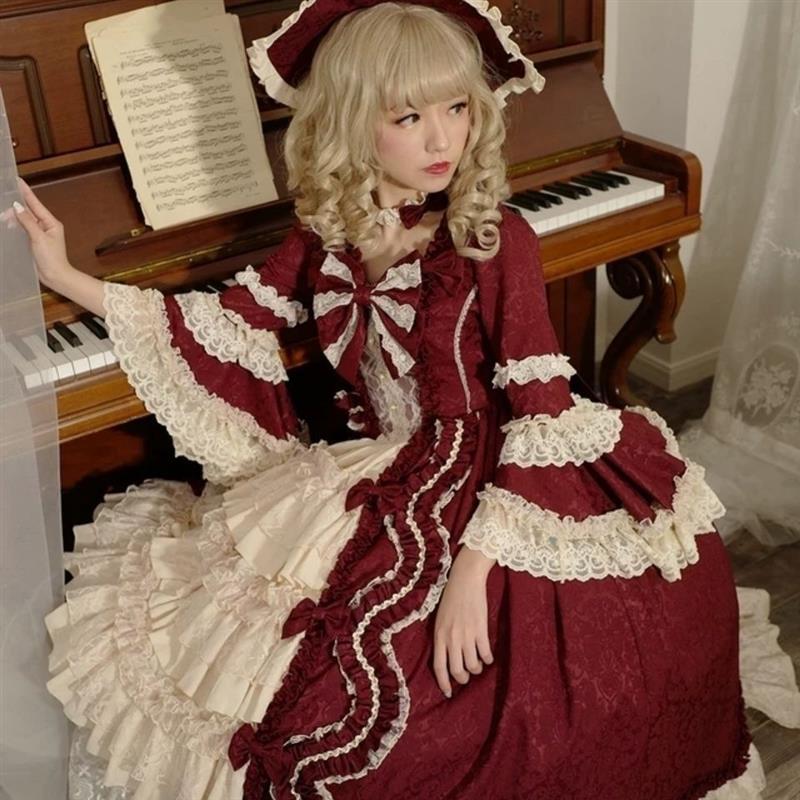 秋冬大码lo娘复古宫廷洋装洛丽塔连衣裙优雅op公主裙花嫁